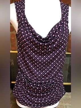 White House Black Market Sleeveless  Geometric Cowl Neck Tank L